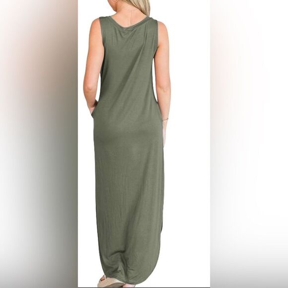 Casual Loose Sundress Long Dress Sleeveless Split Maxi Dresses Dress with Pocket - Picture 3 of 5